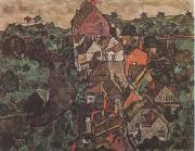 Egon Schiele Krumau Landscape (Town and River) (mk09) oil painting